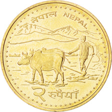 NEPAL, 2 Rupees, 2006, Kathmandu, KM #1188, MS(63), Brass Plated Steel, 24.93,..