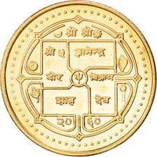 NEPAL, 2 Rupees, 2003, Kathmandu, KM #1151.1, MS(63), Brass Plated Steel, 25,...