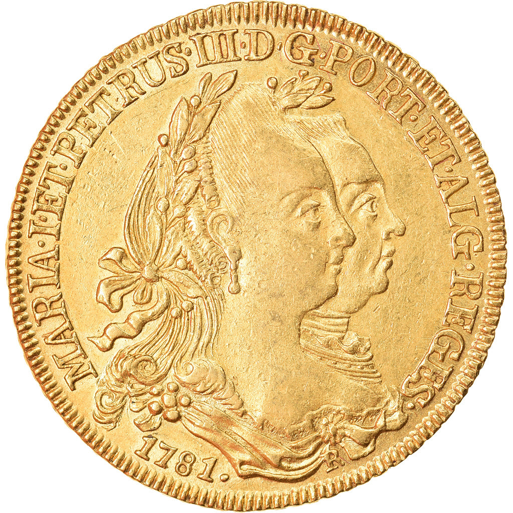 Moneta, Brasile, Maria I and Pedro III, 6400 Reis, 1781, Bahia, SPL-, Oro
