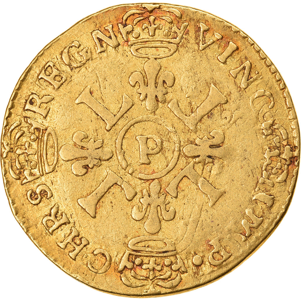 Moneta, Francia, Louis XIV, Louis d'or aux 4 L, Louis d'Or, 1697, Dijon, Rare