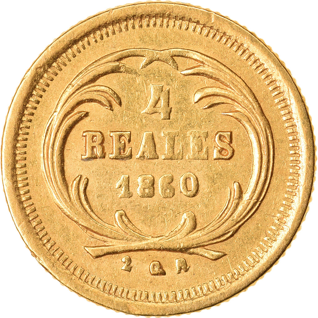 Moneta, Guatemala, 4 Reales, Cuatro, 1860, MB+, Oro, KM:135
