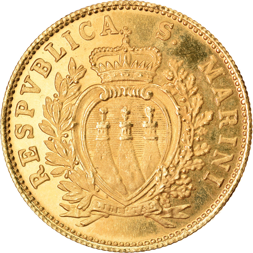 Coin, San Marino, 2 Scudi, 1975, Rome, MS(63), Gold, KM:50