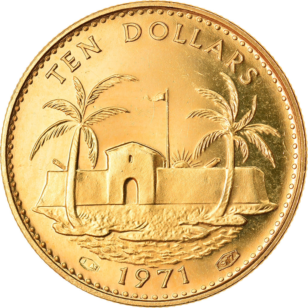 Coin, Bahamas, Elizabeth II, 10 Dollars, 1971, MS(63), Gold, KM:26.2