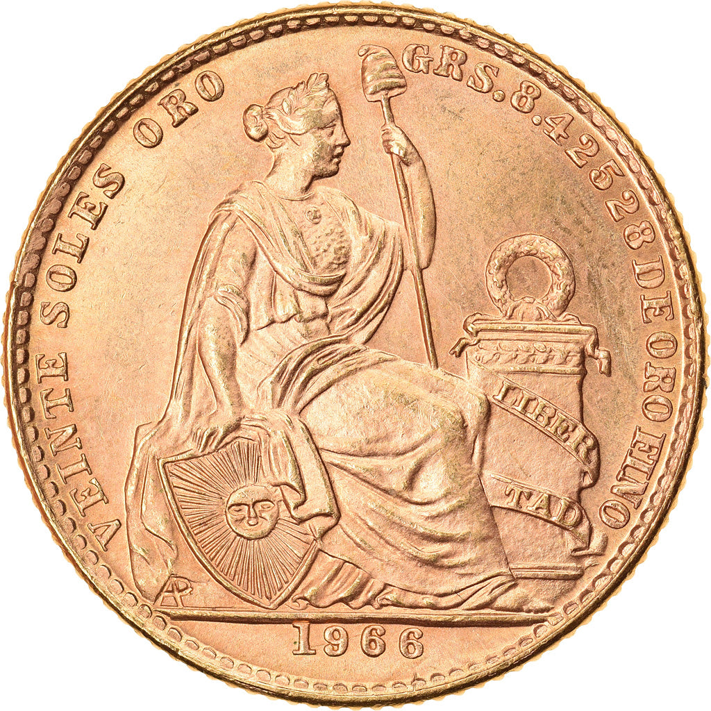 Münze, Peru, 20 Soles, 1966, Lima, UNZ, Gold, KM:229