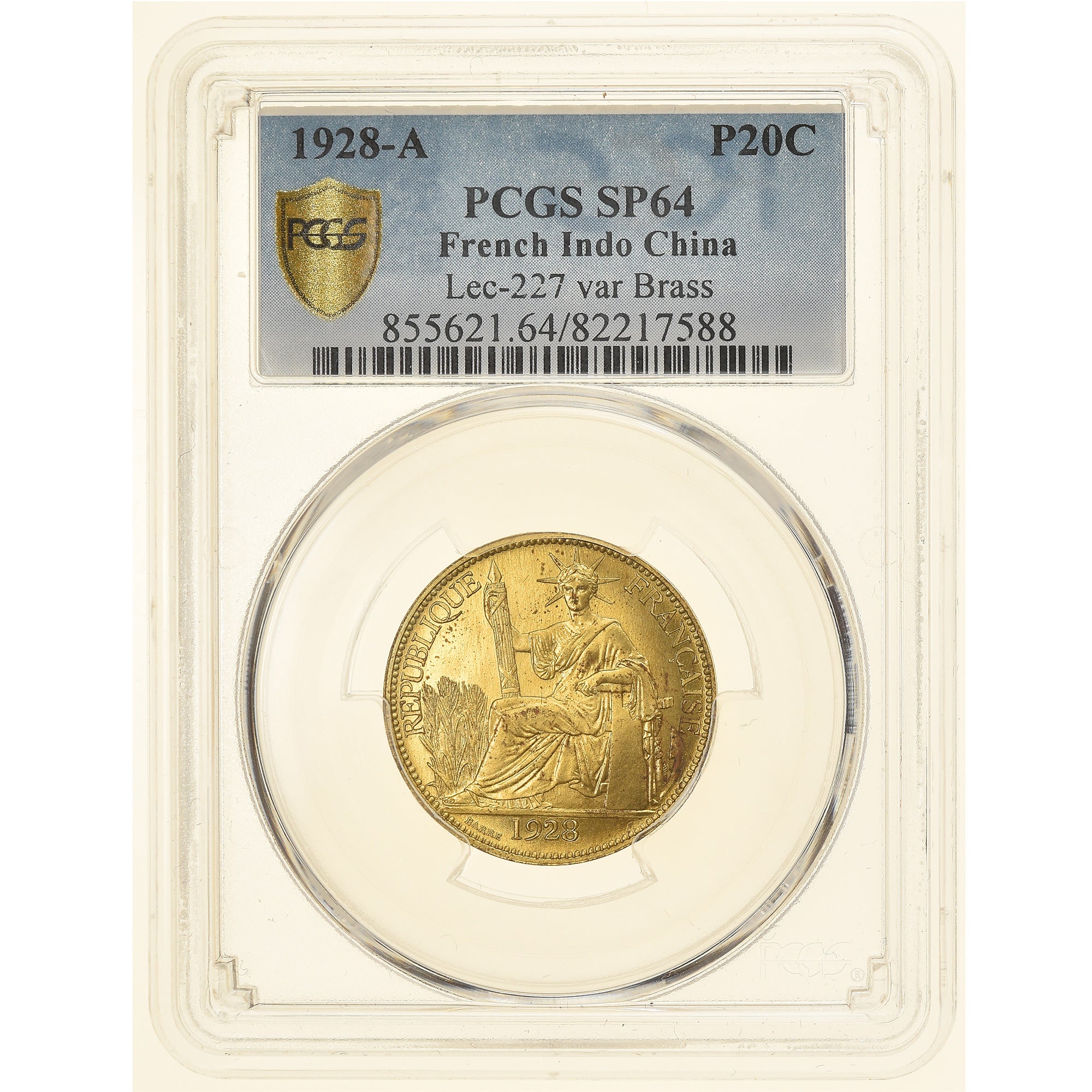 Munten, FRANS INDO-CHINA, 20 Cents, 1928, Paris, Very rare, PCGS, SP64, UNC