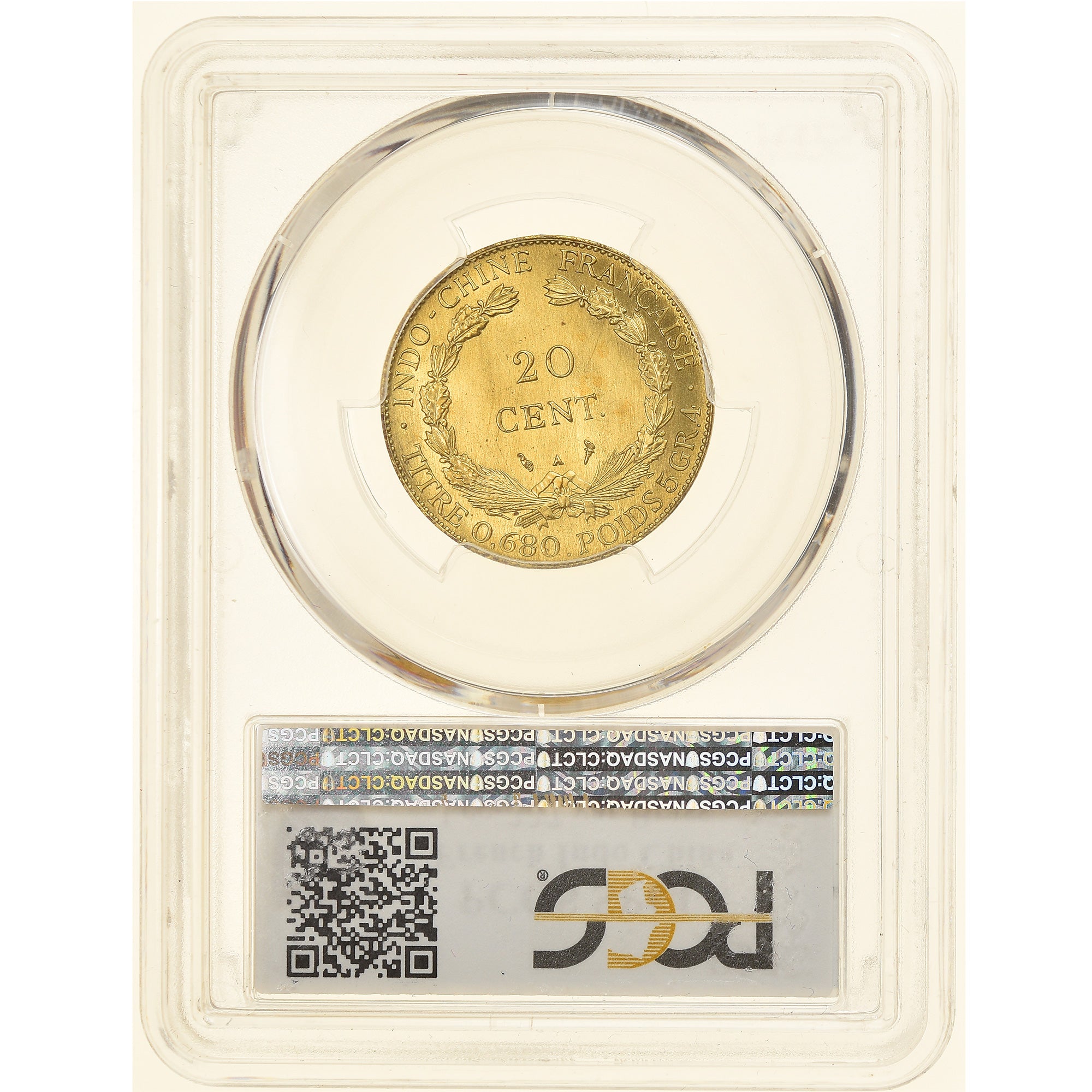Munten, FRANS INDO-CHINA, 20 Cents, 1928, Paris, Very rare, PCGS, SP64, UNC