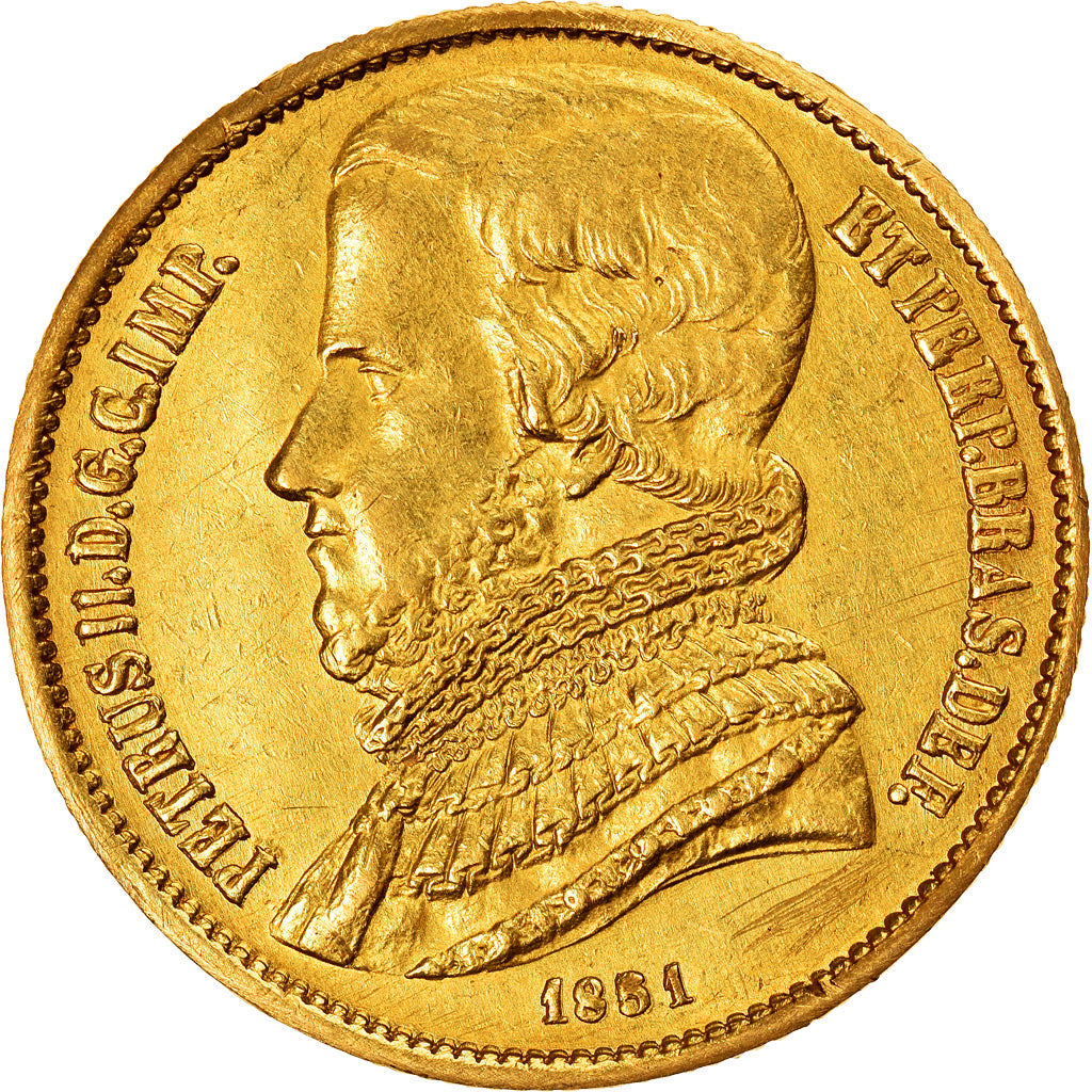 Munten, Brazilië, Pedro II, 20000 Reis, 1851, ZF+, Goud, KM:461