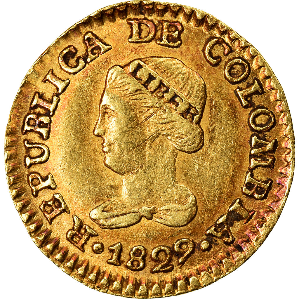 Moneda, Colombia, Peso, 1829, Bogota, MBC, Oro, KM:84