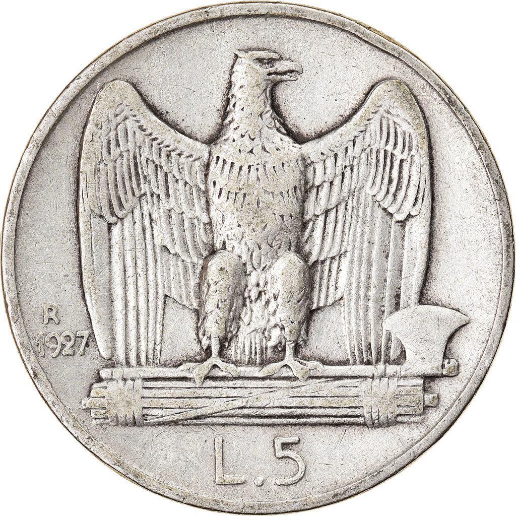 Moeda, Itália, Vittorio Emanuele III, 5 Lire, 1927, Rome, VF(30-35), Prata
