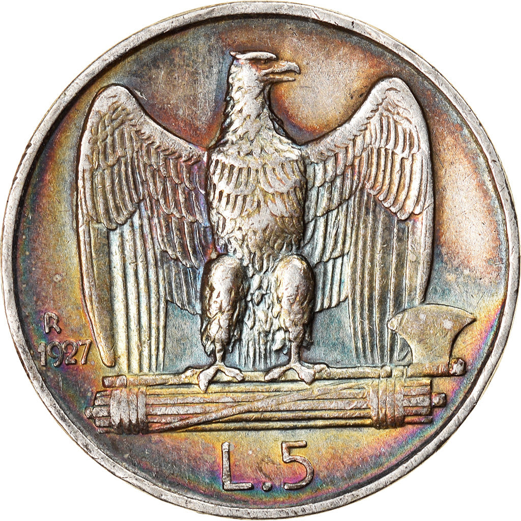 Coin, Italy, Vittorio Emanuele III, 5 Lire, 1927, Rome, AU(55-58), Silver