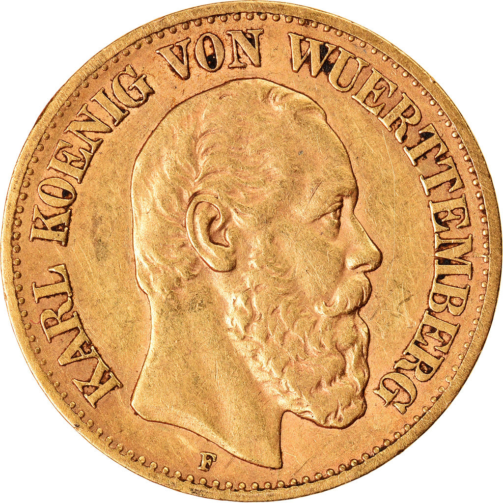 Coin, German States, WURTTEMBERG, Karl I, 10 Mark, 1876, Freudenstadt