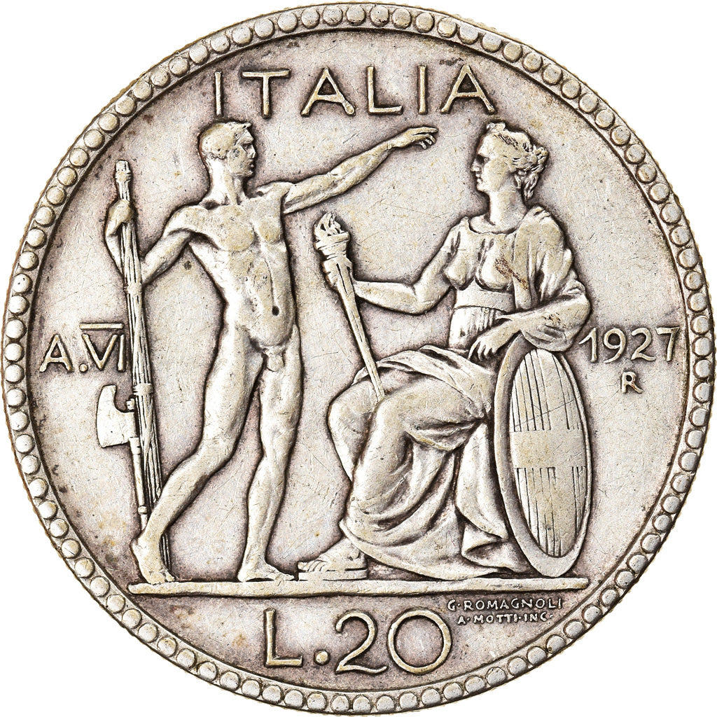 Moneda, Italia, Vittorio Emanuele III, 20 Lire, 1927, Rome, MBC, Plata, KM:69