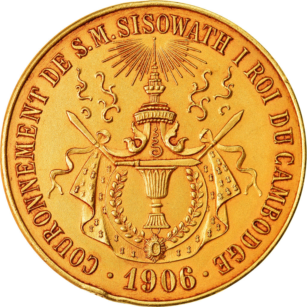 Kambodscha, Medaille, Module de 2 francs, Couronnement, 1906, UNZ, Gold