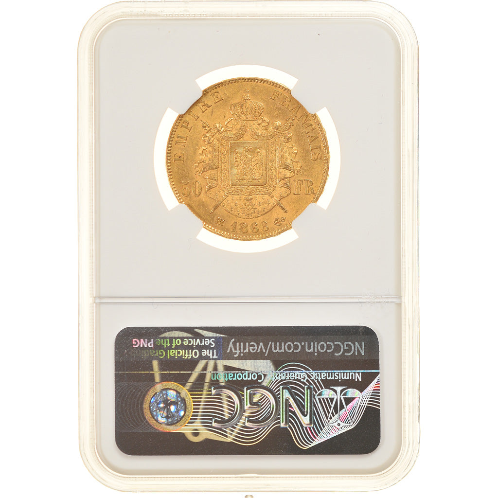 Monnaie, France, Napoleon III, 50 Francs, 1866, Strasbourg, NGC, MS60, SUP+, Or
