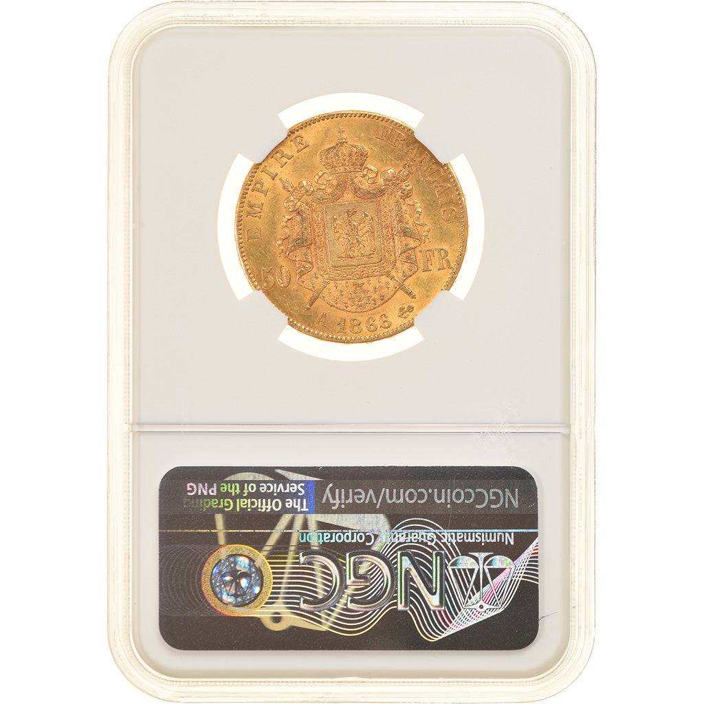 Coin, France, Napoleon III, 50 Francs, 1866, Paris, NGC, AU58, AU(55-58), Gold