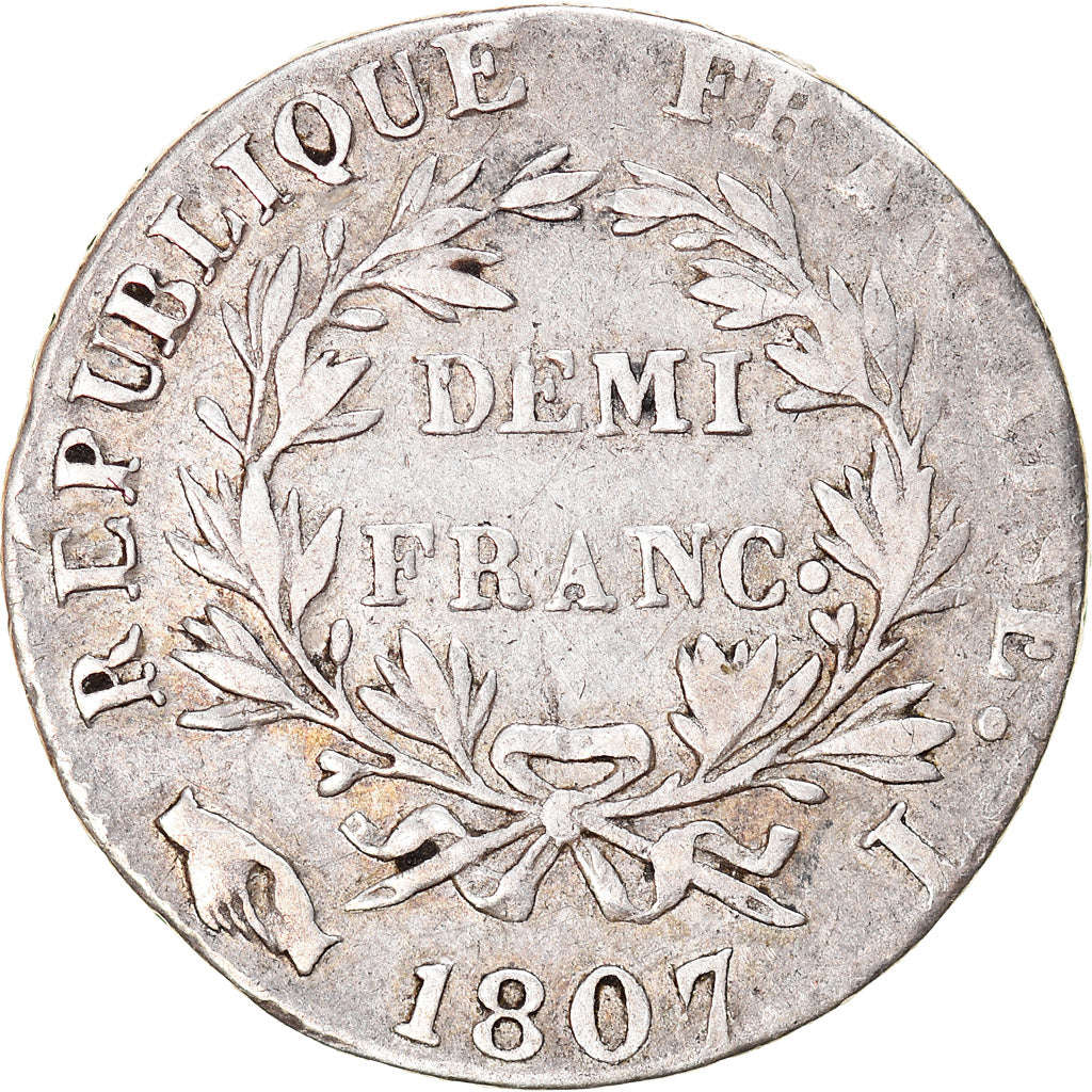 Coin, France, Napoléon I, 1/2 Franc, 1807, Limoges, VF(30-35), Silver, KM:671.2