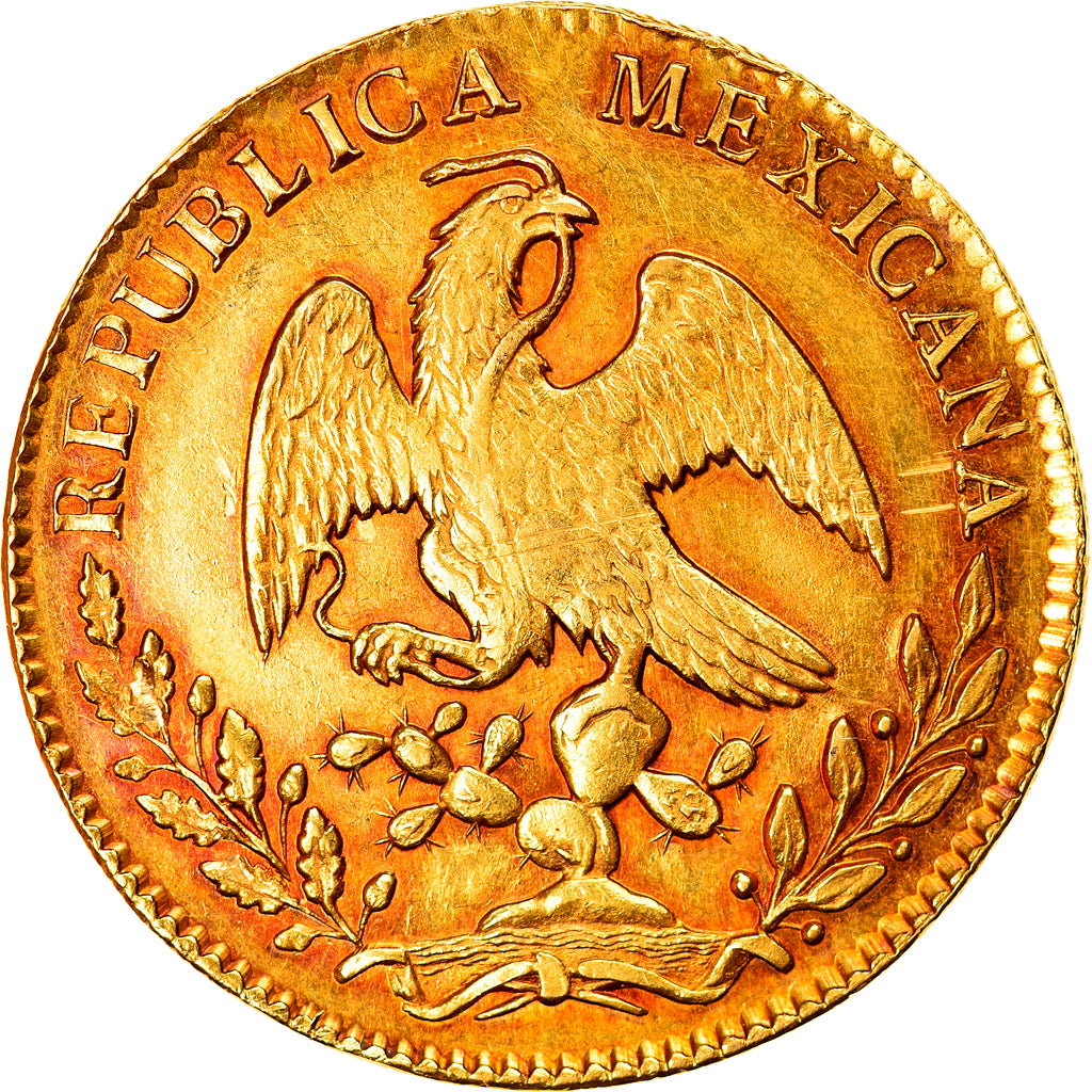 Munten, Mexico, 8 Escudos, 1863/53, Mexico City, ZF+, Goud, KM:383.9