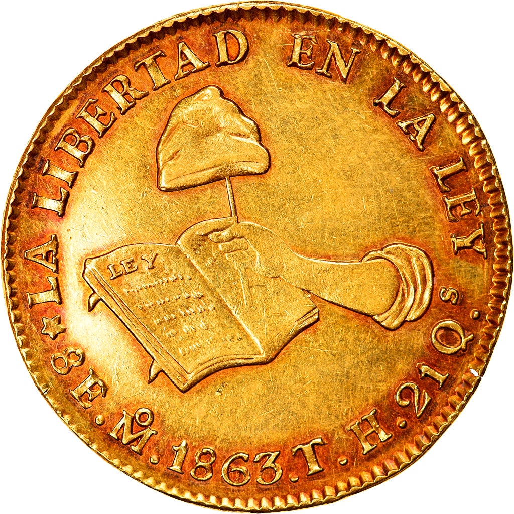 Munten, Mexico, 8 Escudos, 1863/53, Mexico City, ZF+, Goud, KM:383.9