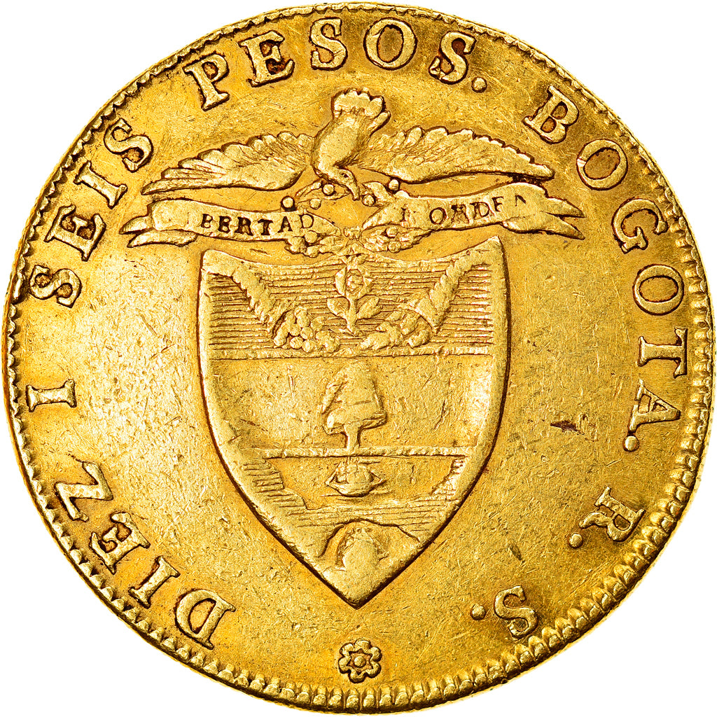 Monnaie, Colombie, 16 Pesos, Diez I Seis, 1837, Bogota, TTB+, Or, KM:94.1