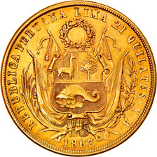 Moneda, Perú, SOUTH PERU, 8 Escudos, 1863, Lima, MBC, Oro, KM:183