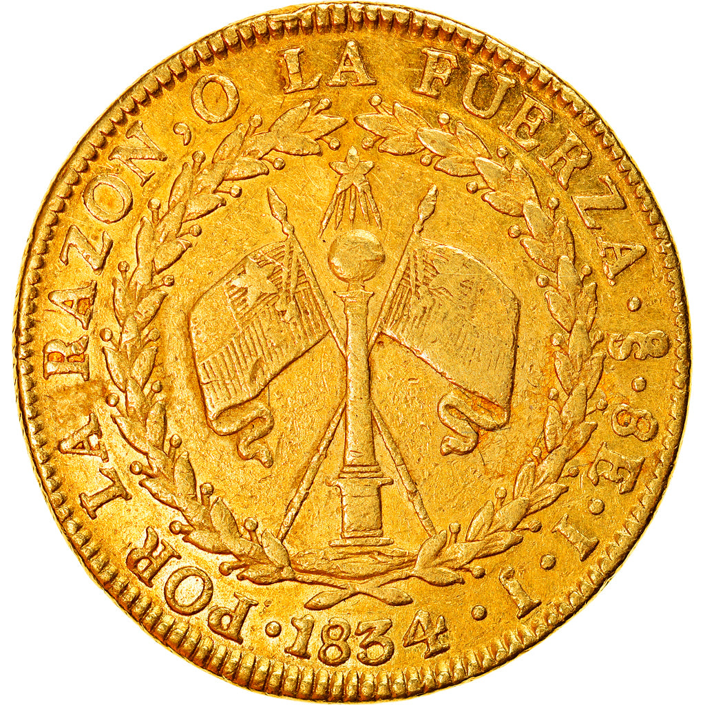 Moneda, Chile, 8 Escudos, 1834, Santiago, MBC, Oro, KM:84