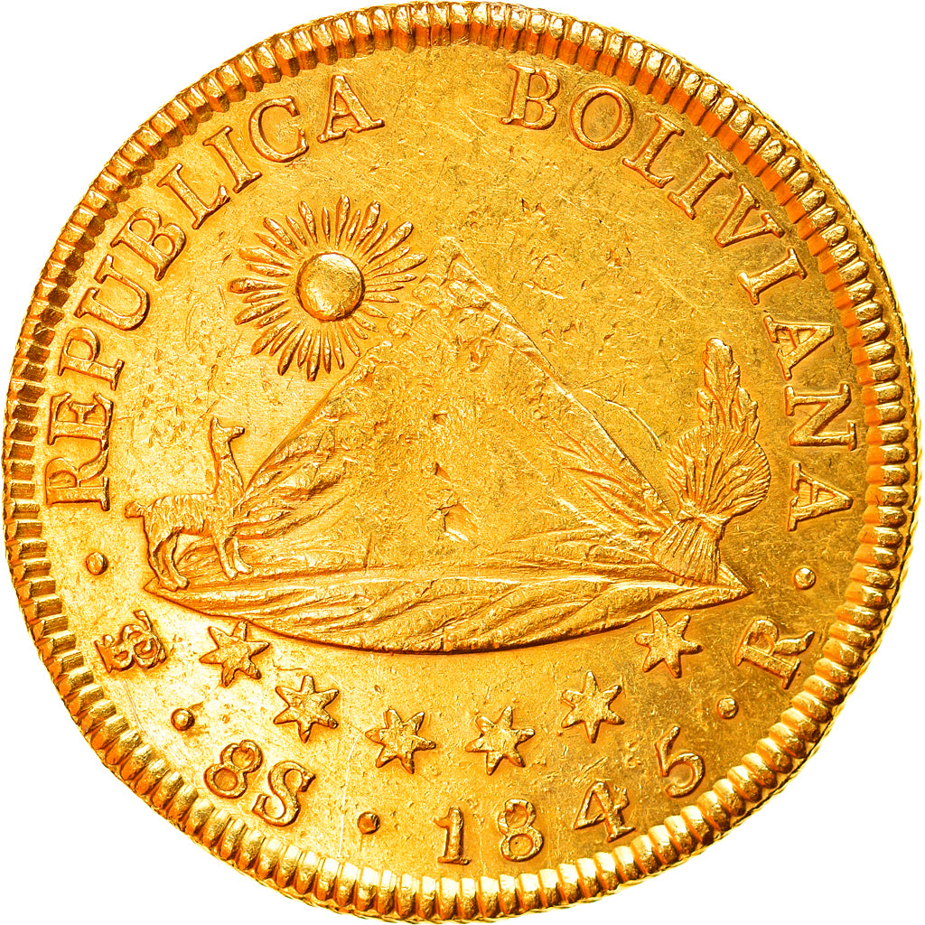 Coin, Bolivia, 8 Scudos, 1845, EF(40-45), Gold, KM:108.2