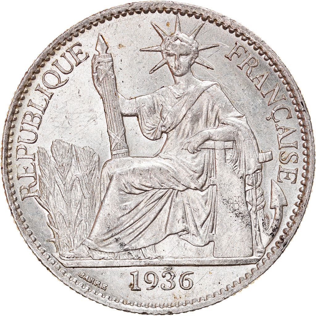 Moneda, INDOCHINA FRANCESA, 50 Cents, 1936, Paris, EBC+, Plata, KM:4a.2