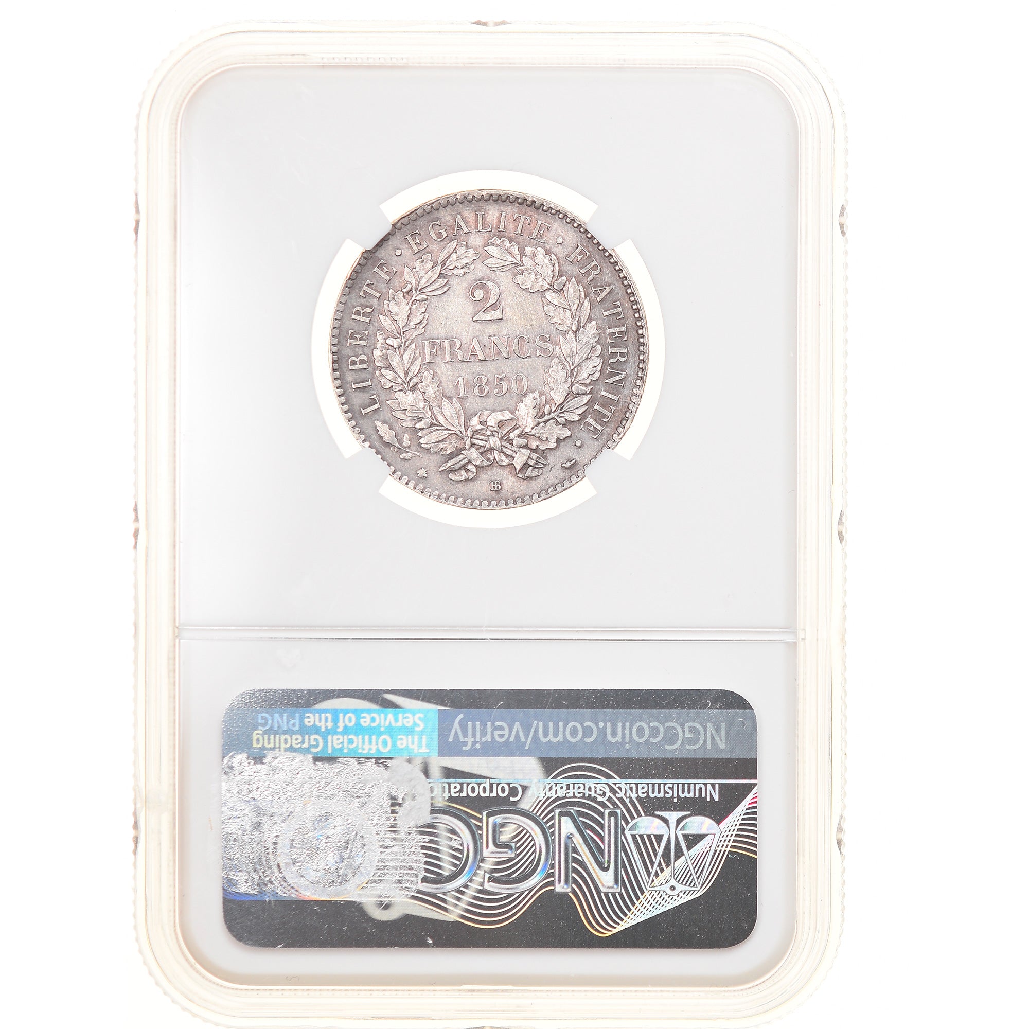 Moneta, Francia, Cérès, 2 Francs, 1850, Strasbourg, NGC, MS60, SPL, Argento