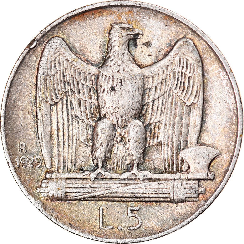 Coin, Italy, Vittorio Emanuele III, 5 Lire, 1929, Rome, VF(30-35), Silver