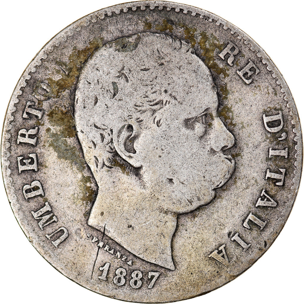 Coin, Italy, Umberto I, Lira, 1887, Milan, VF(20-25), Silver, KM:24.2