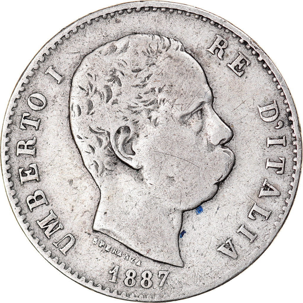 Coin, Italy, Umberto I, Lira, 1887, Milan, VF(20-25), Silver, KM:24.2