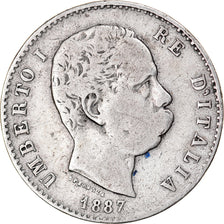 Coin, Italy, Umberto I, Lira, 1887, Milan, VF(20-25), Silver, KM:24.2
