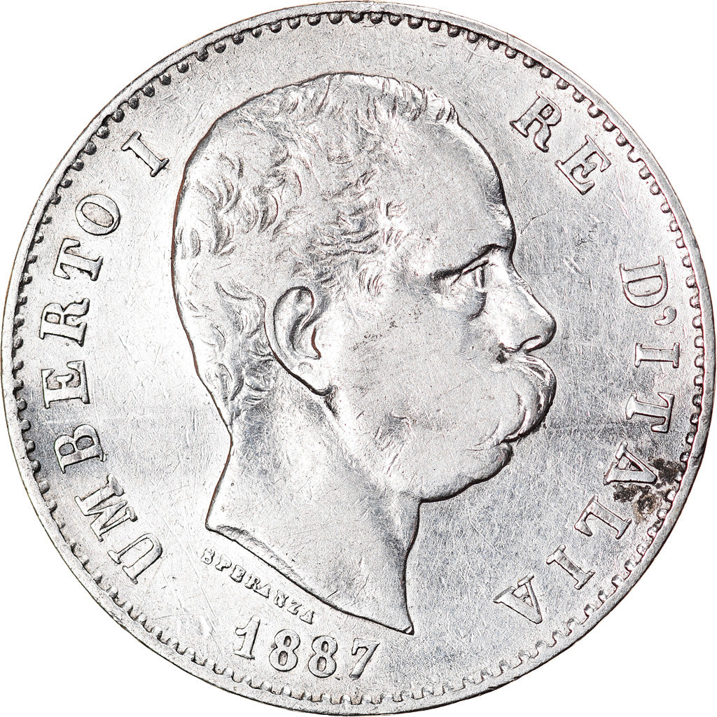 Moeda, Itália, Umberto I, Lira, 1887, Milan, VF(30-35), Prata, KM:24.2