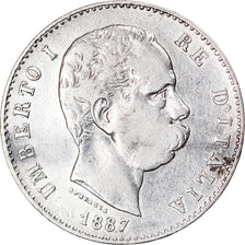 Moeda, Itália, Umberto I, Lira, 1887, Milan, VF(30-35), Prata, KM:24.2