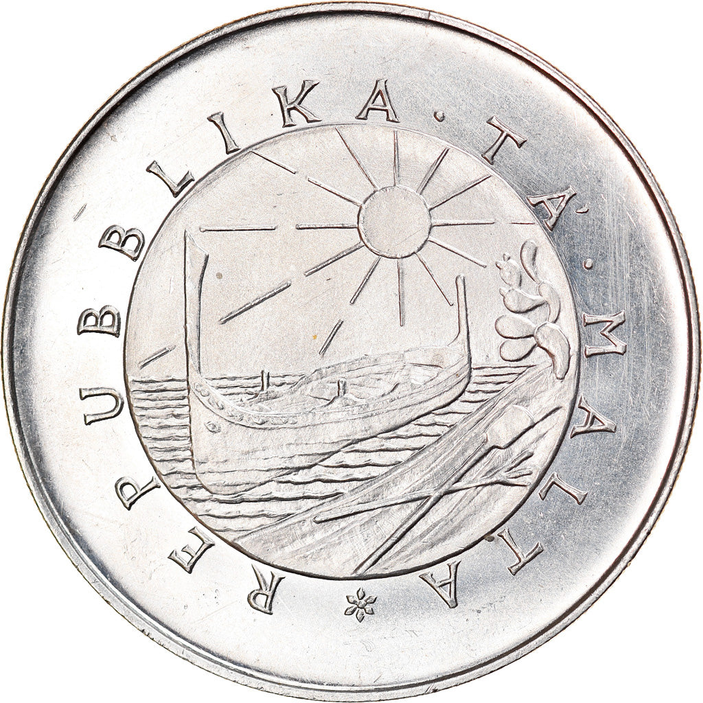 Malta, 4 Pounds, 1975, AU(50-53), Silver, KM:33