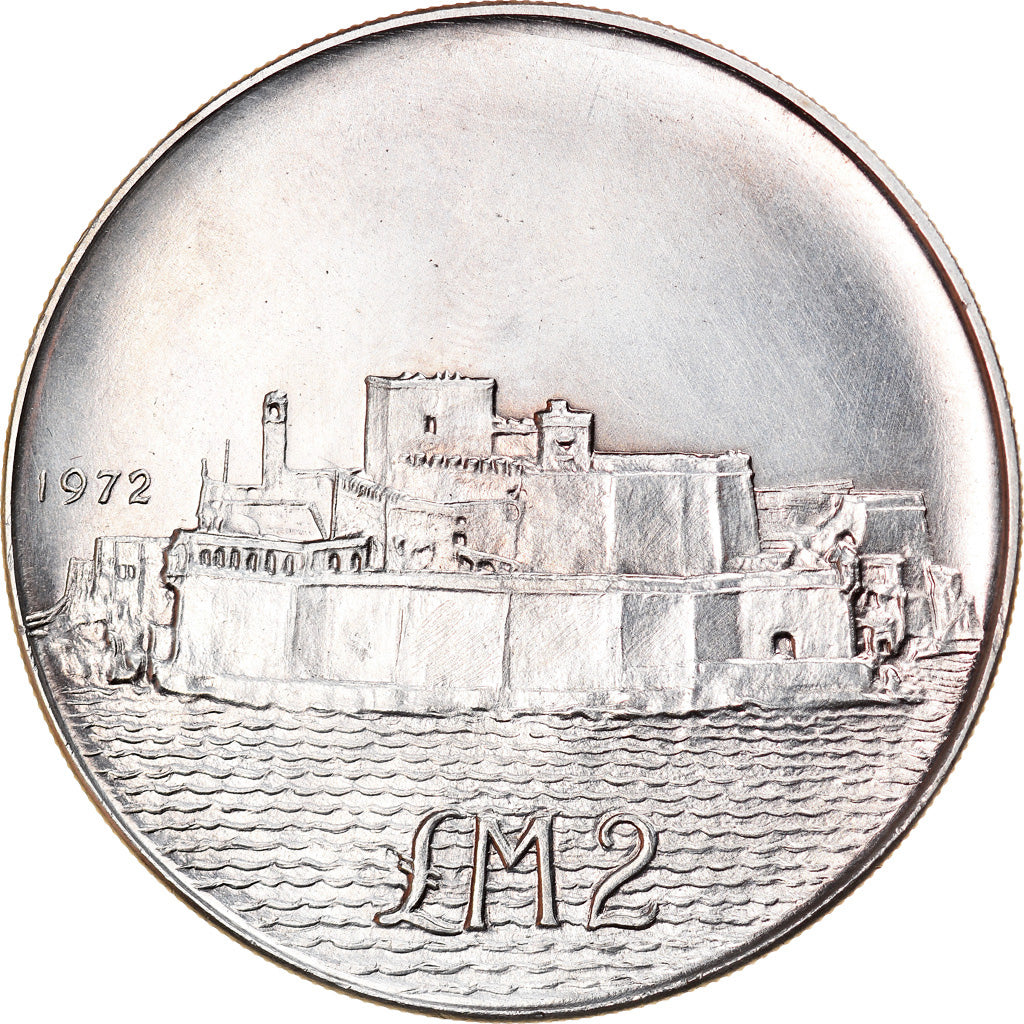Coin, Malta, 2 Pounds, 1972, British Royal Mint, MS(60-62), Silver, KM:14