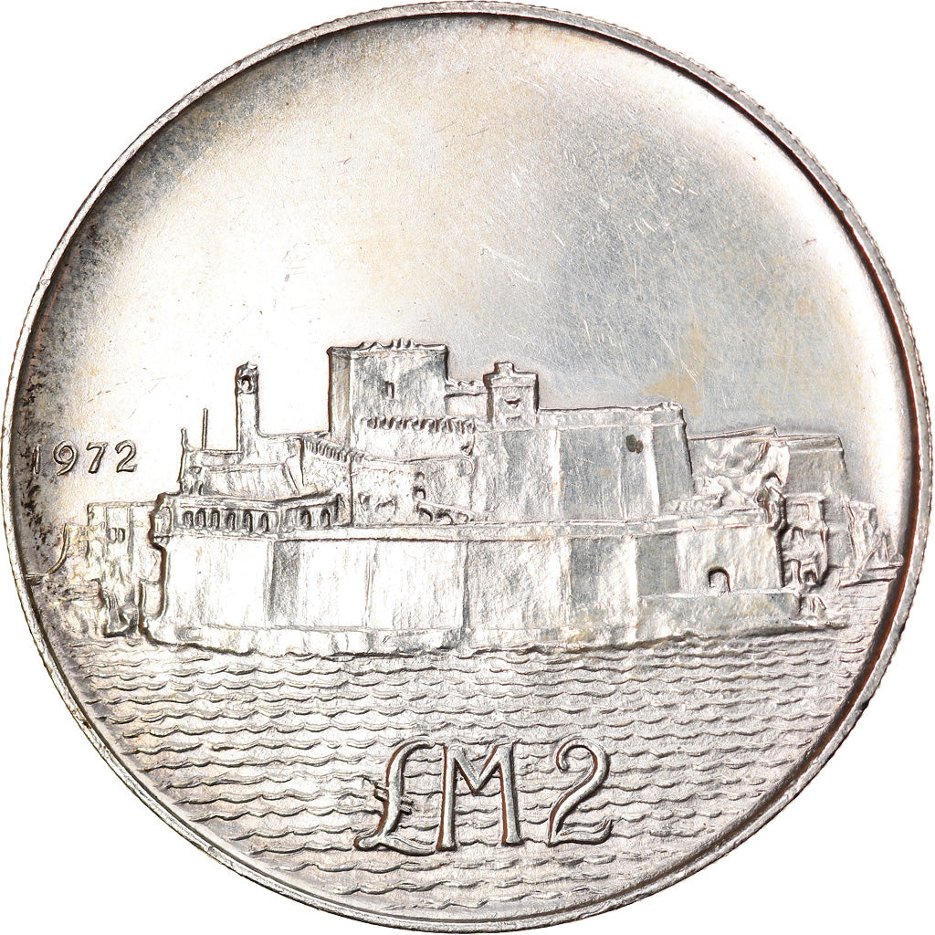 Coin, Malta, 2 Pounds, 1972, British Royal Mint, MS(60-62), Silver, KM:14