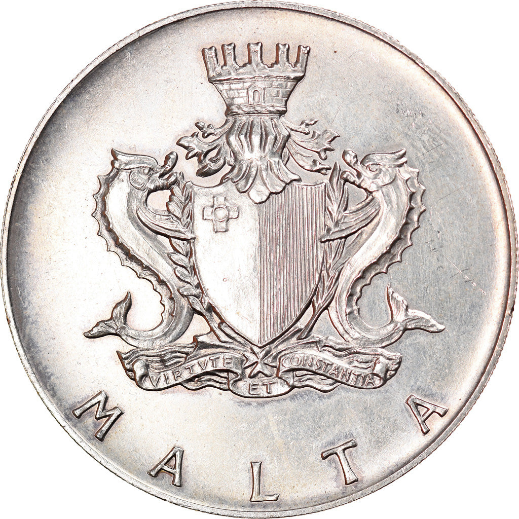 Coin, Malta, 2 Pounds, 1972, British Royal Mint, MS(60-62), Silver, KM:14