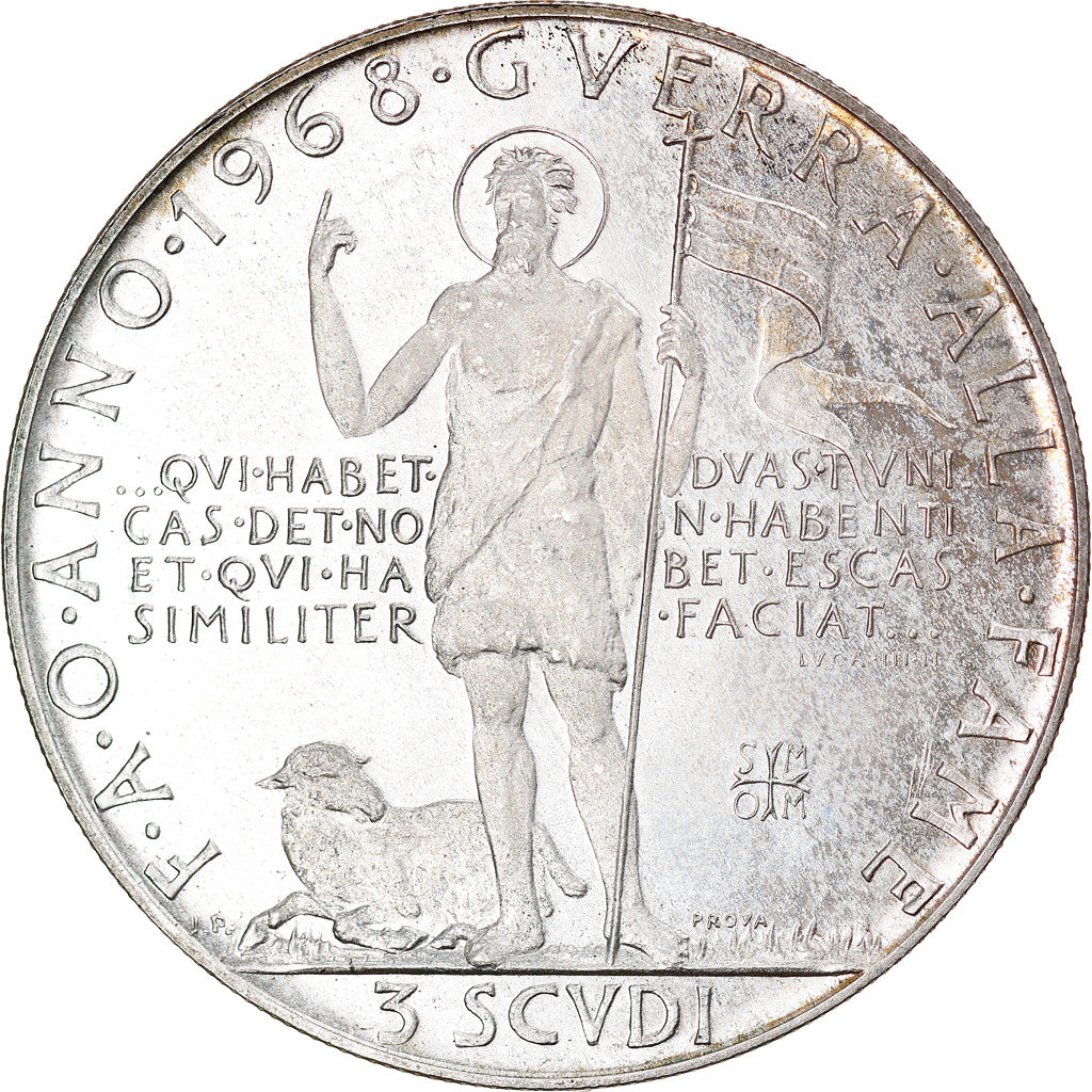 Coin, MALTA, ORDER OF, Angelo de Mojana di Cologna, 3 Scudi, 1968, MS(63)