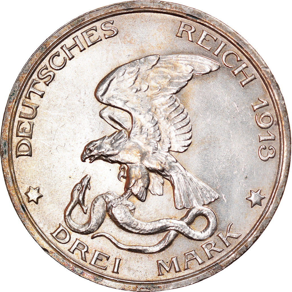 Coin, German States, PRUSSIA, Wilhelm II, 3 Mark, 1913, Berlin, MS(64), Silver