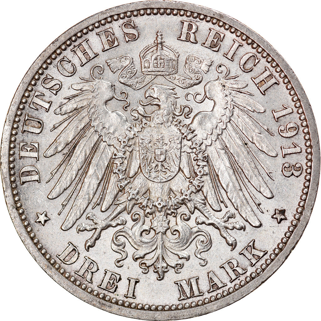 Coin, German States, PRUSSIA, Wilhelm II, 3 Mark, 1913, Berlin, AU(55-58)