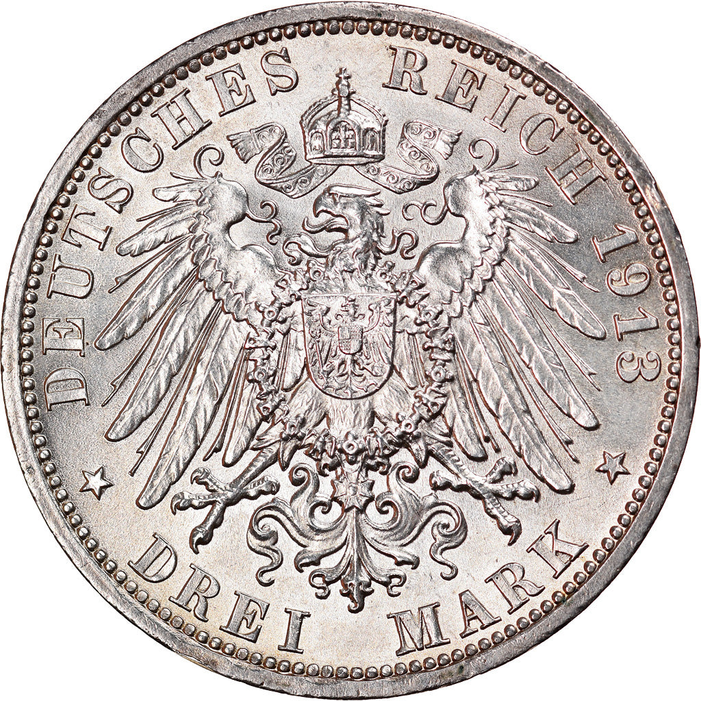 Coin, German States, PRUSSIA, Wilhelm II, 3 Mark, 1913, Berlin, MS(65-70)