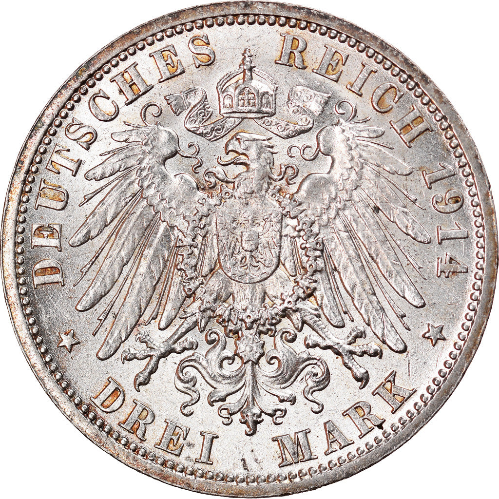 Coin, German States, PRUSSIA, Wilhelm II, 3 Mark, 1914, Berlin, MS(64), Silver
