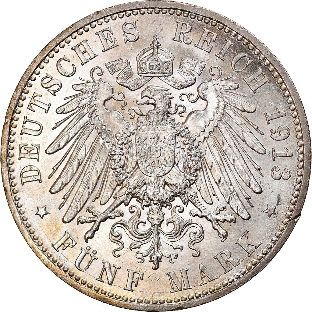 Coin, German States, PRUSSIA, Wilhelm II, 5 Mark, 1913, Berlin, MS(64), Silver