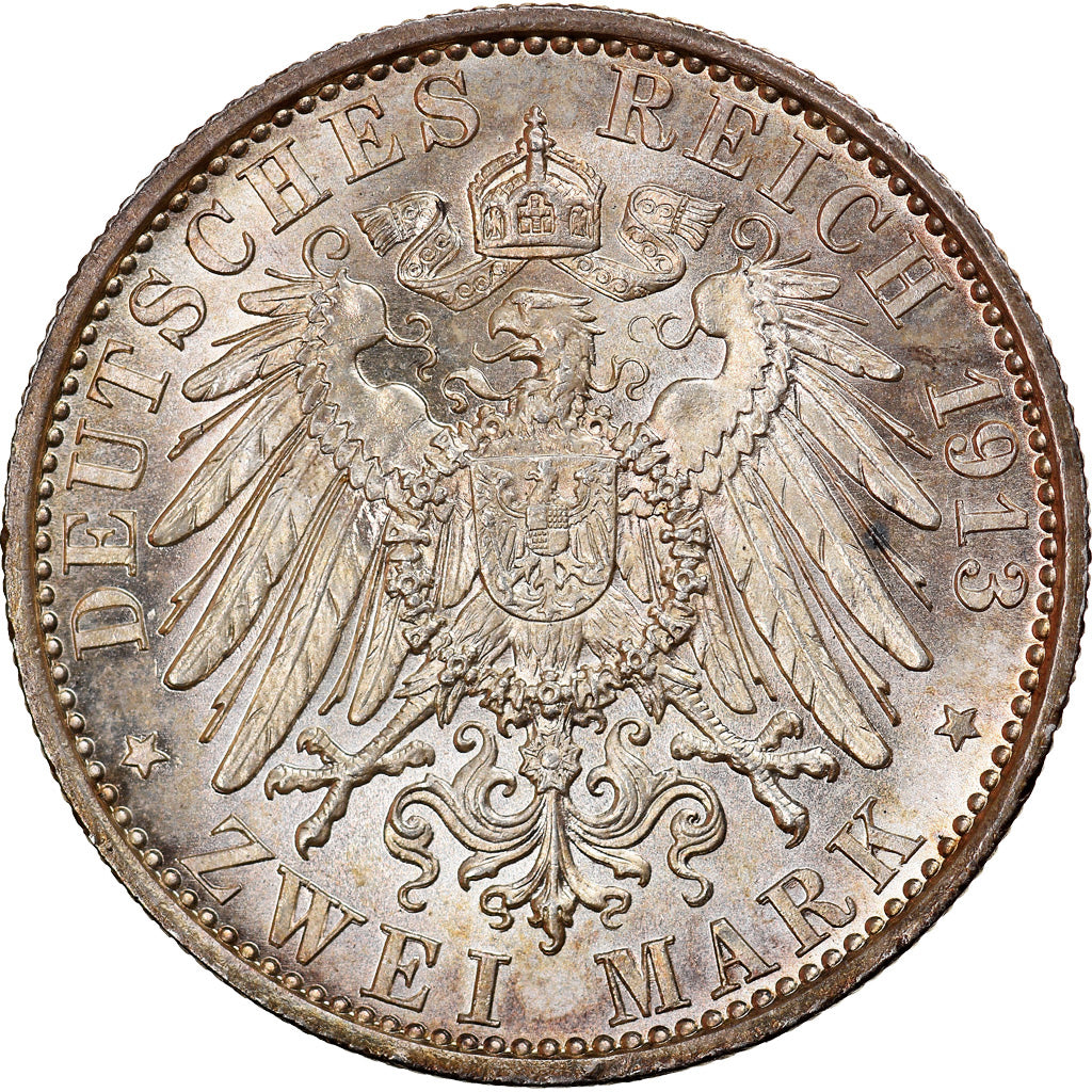 Coin, German States, PRUSSIA, Wilhelm II, 2 Mark, 1913, Berlin, MS(64), Silver