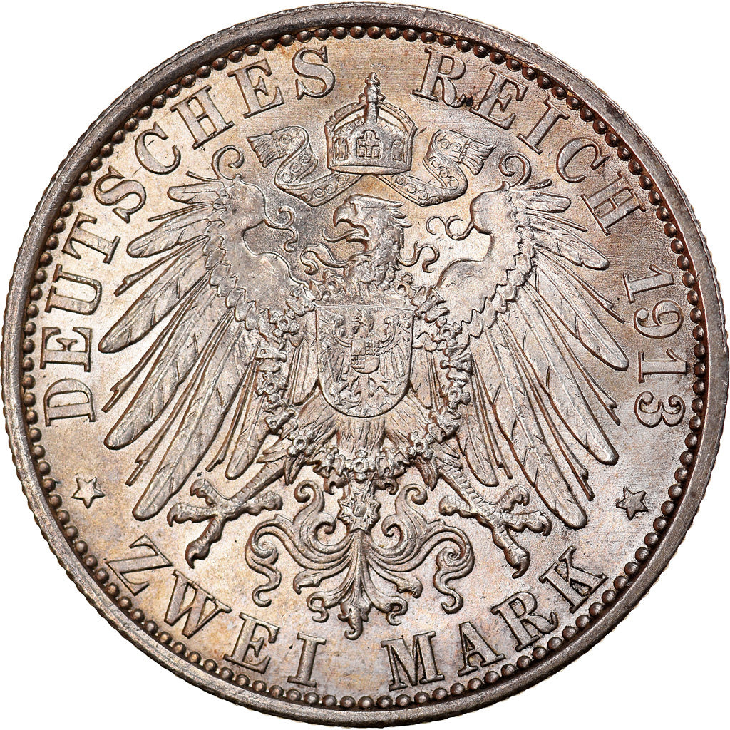 Coin, German States, PRUSSIA, Wilhelm II, 2 Mark, 1913, Berlin, MS(64), Silver