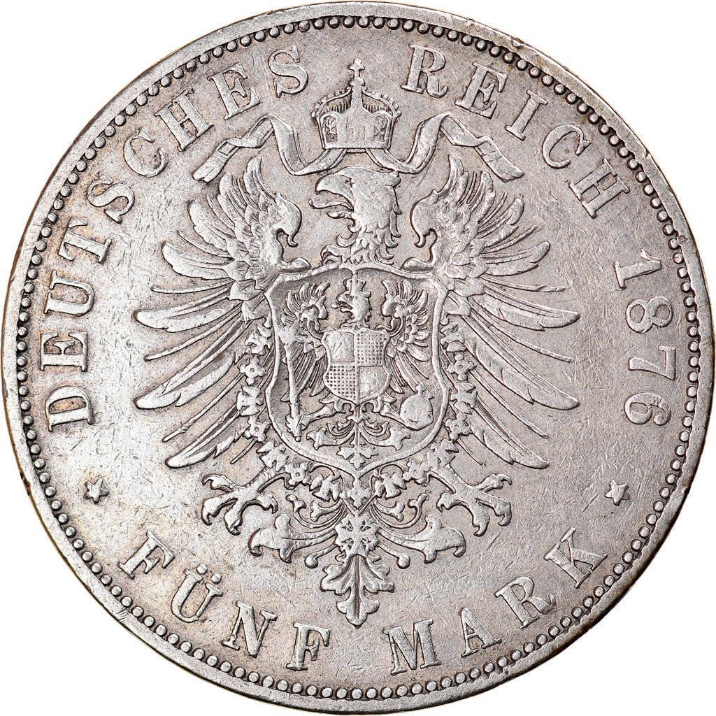 GERMAN STATES, 5 Mark, 1876, Berlin, KM #503, VF(30-35), Silver, 27.37