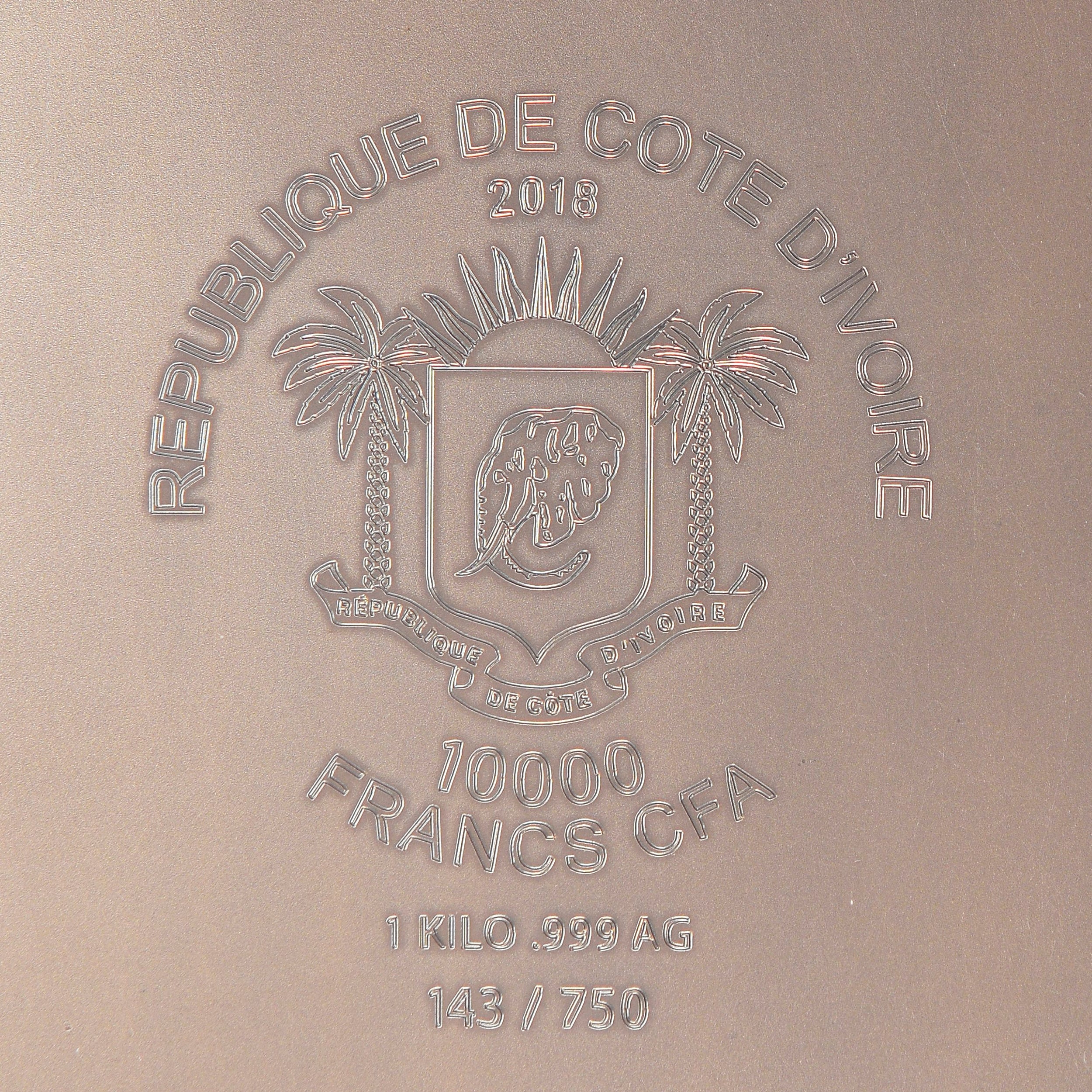 Coin, Ivory Coast, 10000 francs CFA, 2018, MS(65-70), Silver