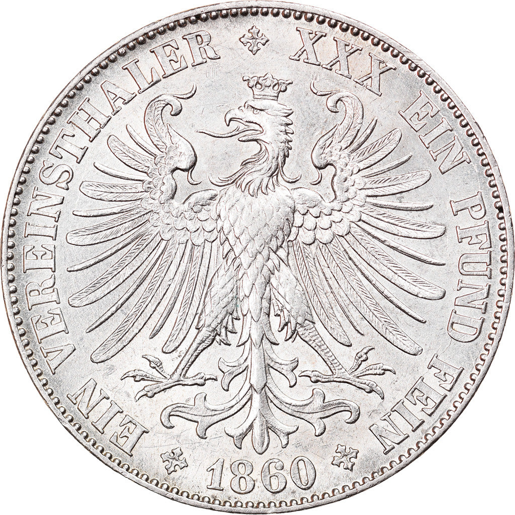 German States, FRANKFURT AM MAIN, Thaler, 1860, MS(60-62), Silver, KM:360