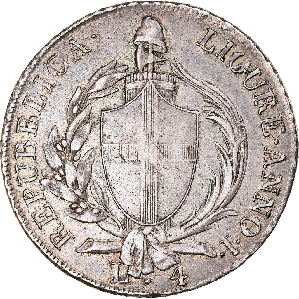 Moneta, STATI ITALIANI, GENOA, 4 Lire, 1798, Genoa, Extremely rare, BB, Argento